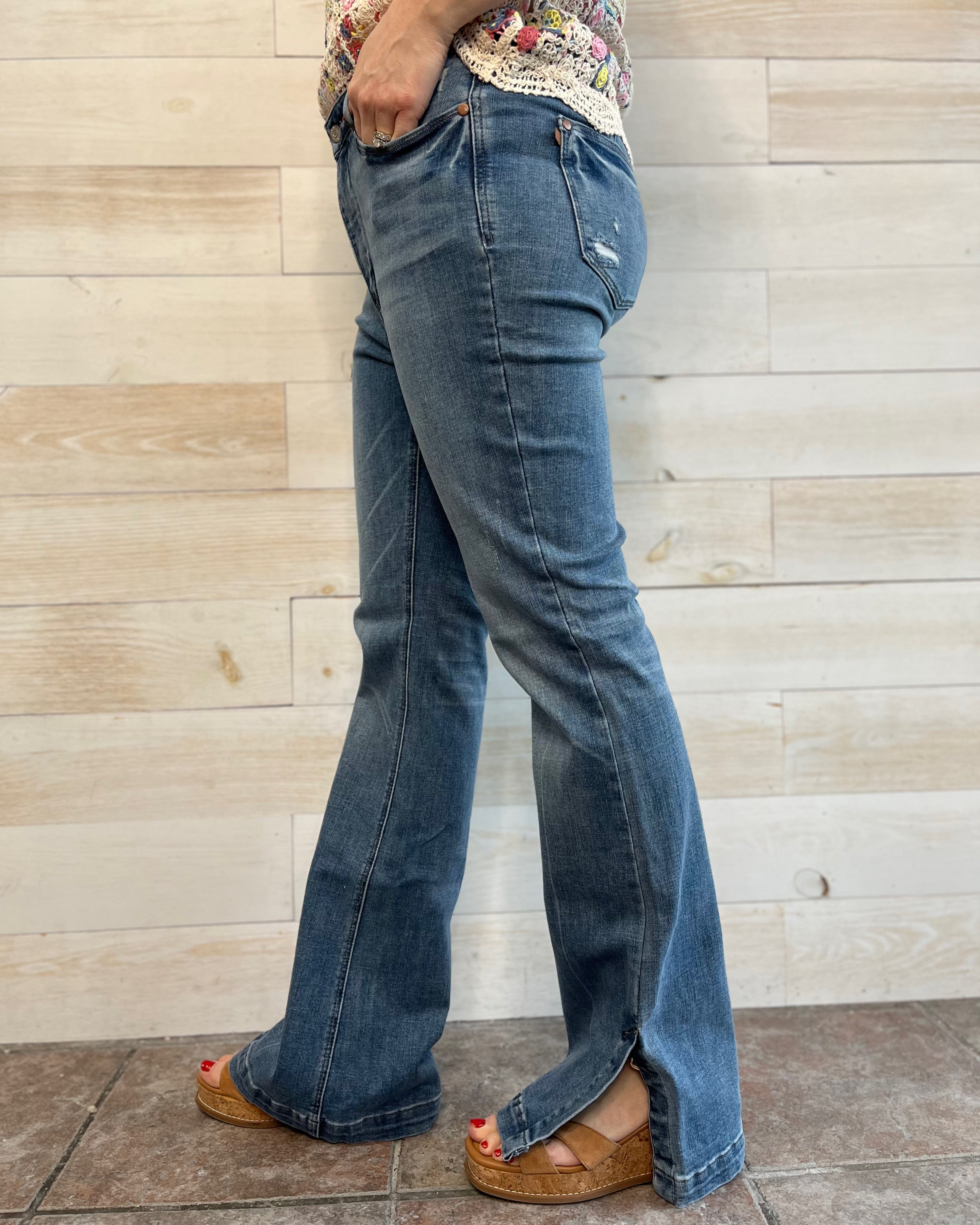 Daisy Bootcut with Side Slit Jeans by Judy Blue