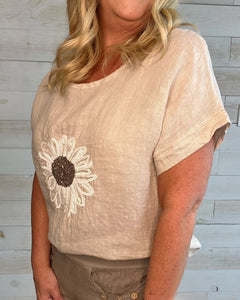 Happy Daisy Linen Top- One Size Fits All