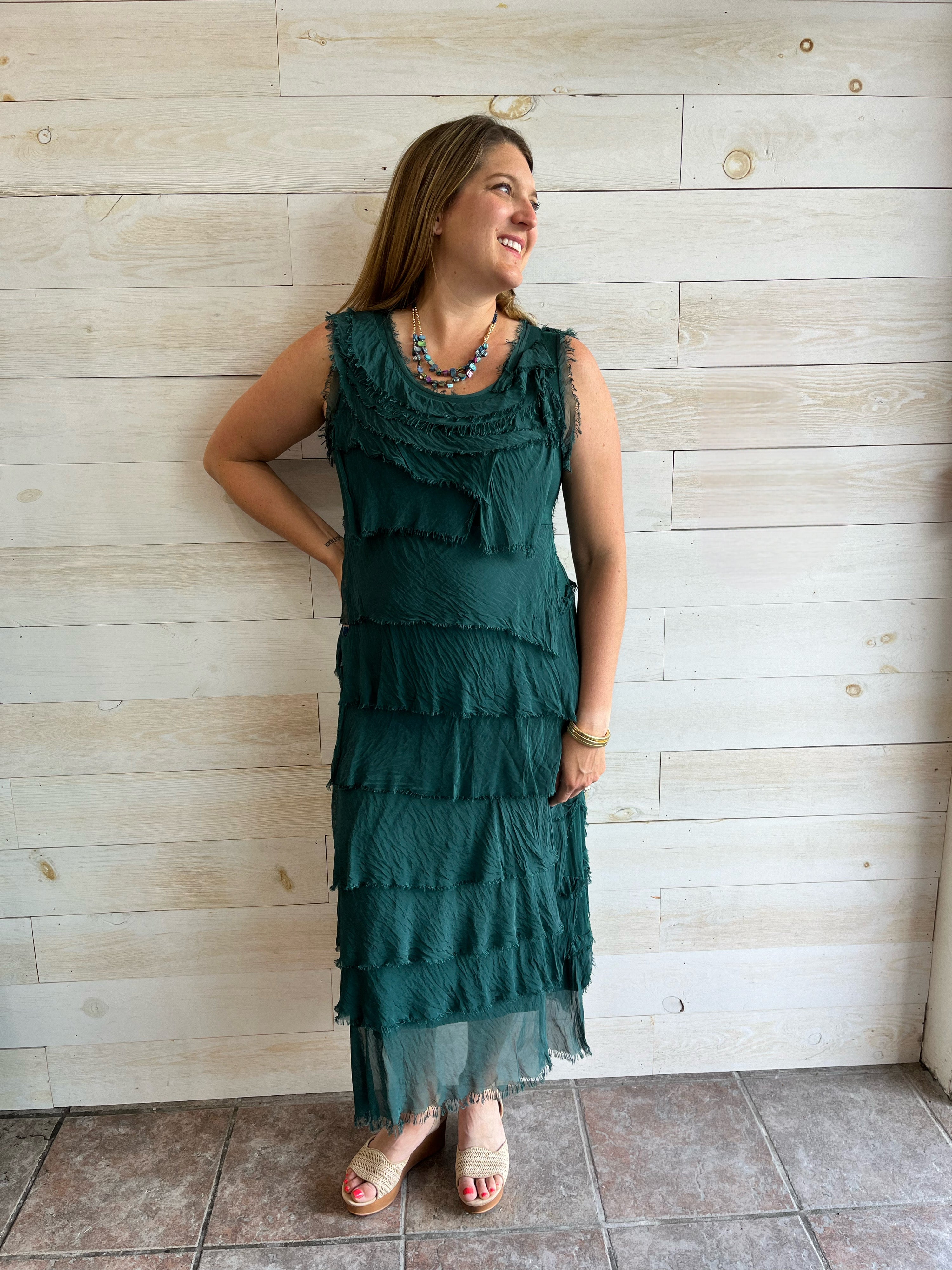 One and Only Italian Silk Ruffle Dress