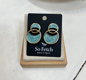 Teal and Gold Swirl Earrings